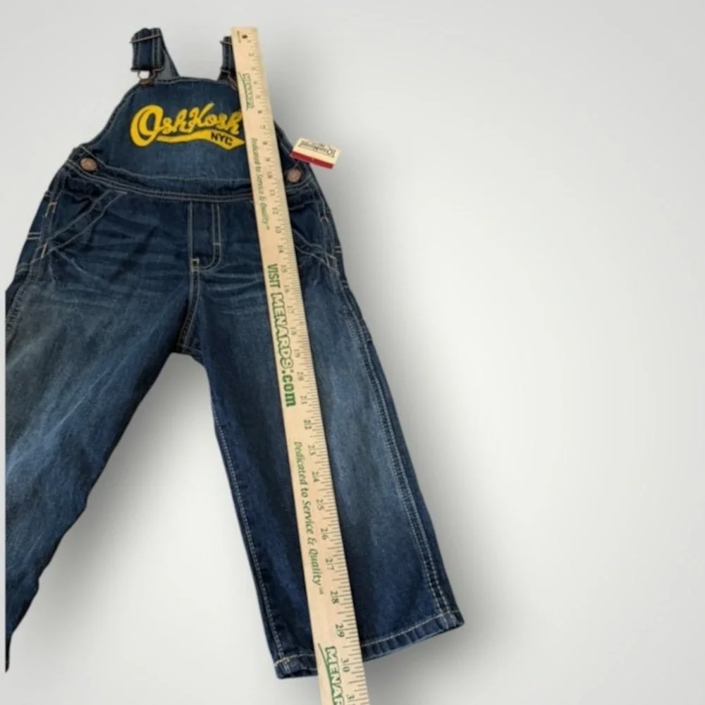 OshKosh Denim Overalls Toddler 2T Blue Embroidered Yellow Logo Classic Playwear